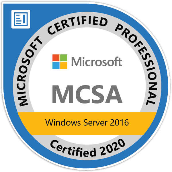 MCSA Windows Server 2016 certification badge